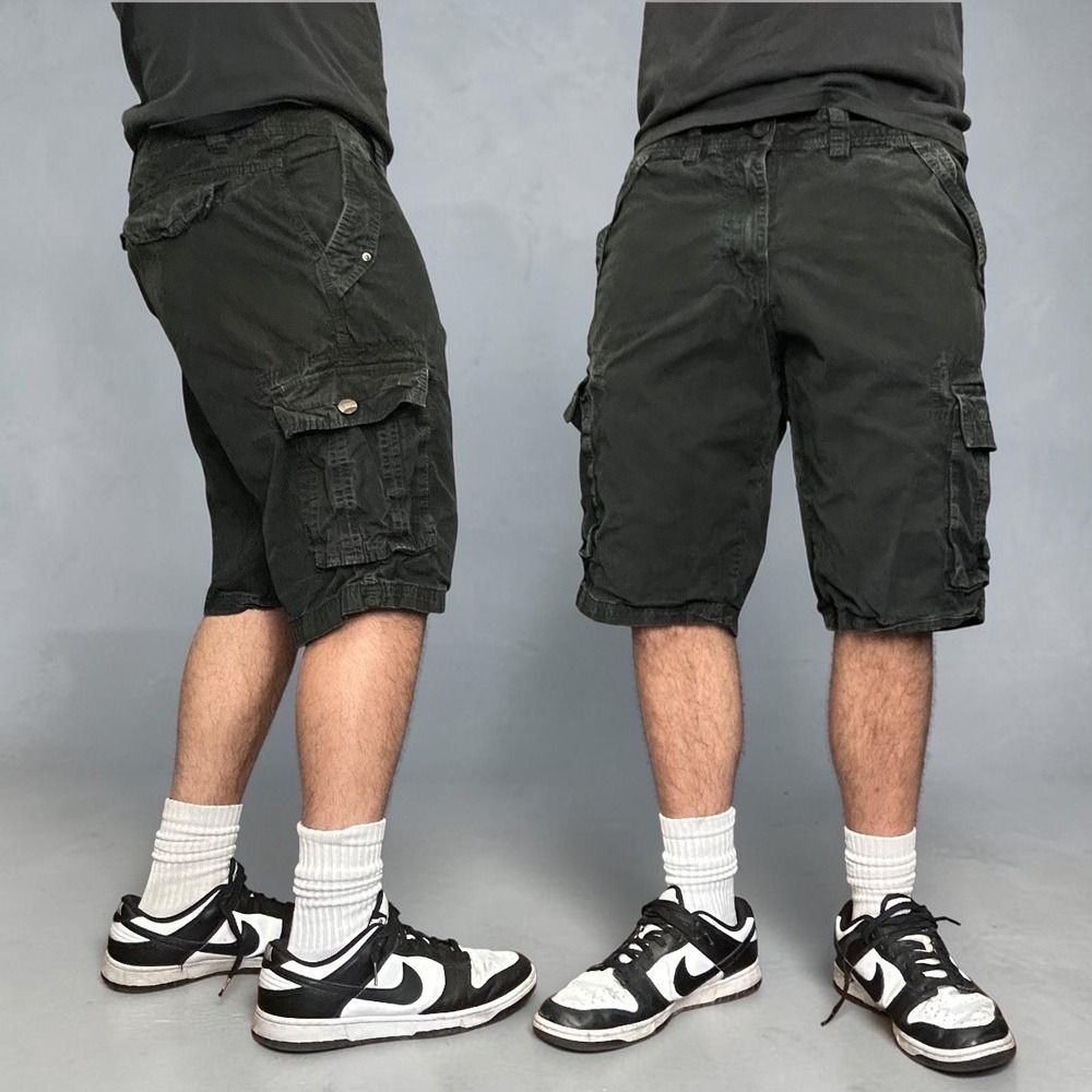 Raw X Black Cargo Shorts Mens Size 36 Skater Baggy Y2K Vintage Biker Goth Retro